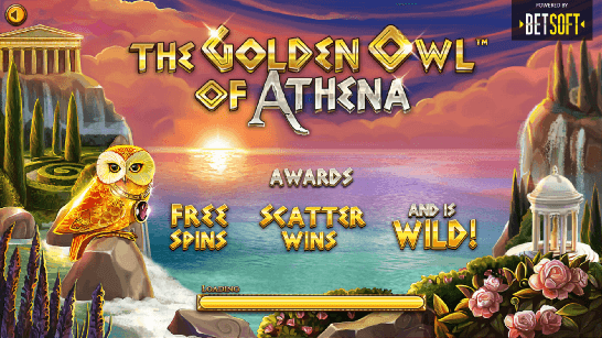 Starting screen for the online Casino Pokies for Australians The Golden Owl of Athena