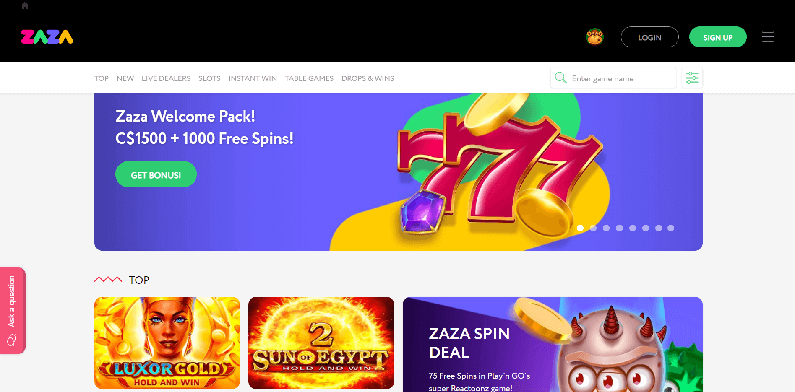 Welcome pack on the Canadian Online Casino ZAZA