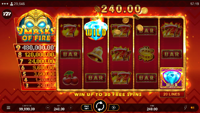 wild Combination on the online Casino slot 9 Masks Of Fire