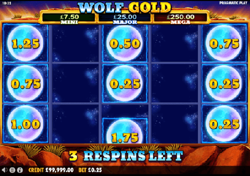 3 Respins voor de online Slot WolfGold