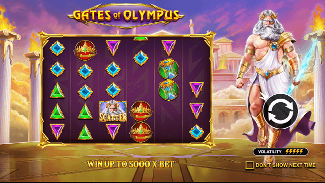 In game look of the Canadian slot Gates of Olympus by Pragmatic play