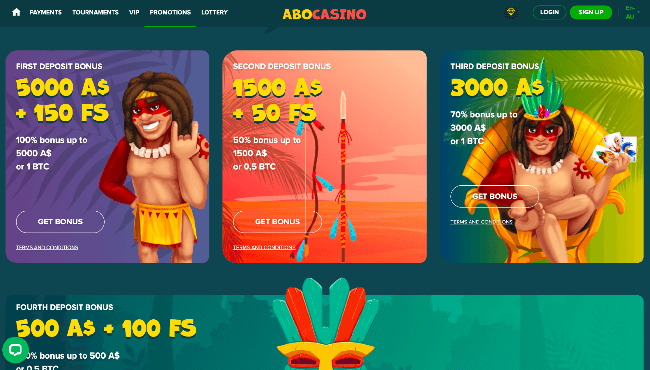 Promotions page on the online AU AboCasino