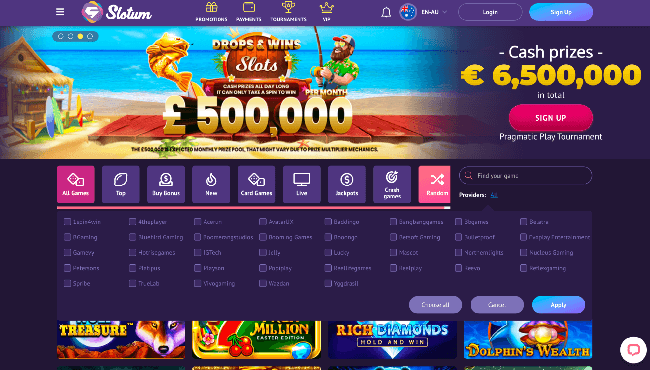 Slotum Casino Online for AU all games page