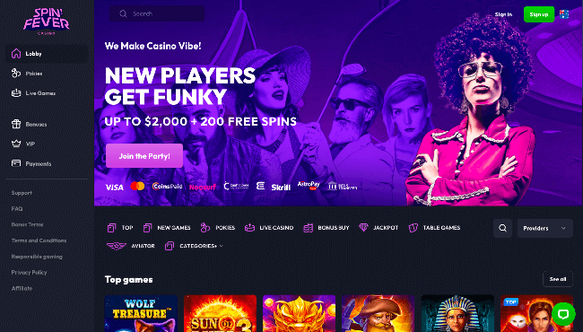 SpinFever online Casino for Australians Homepage