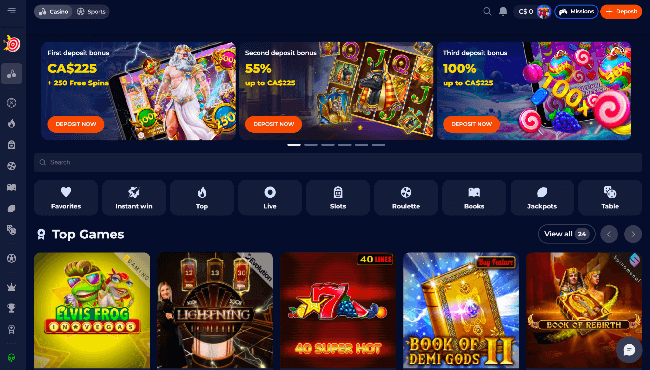 Top games on the online casino Nine Casino