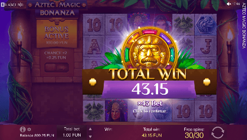 Total win on the online Casino slot for Canada Aztec magic bonanza by Bgaming