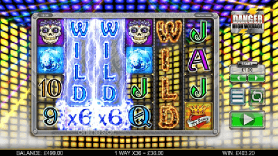 Wild x6 win combinatie op de online casino slot Danger High Voltage