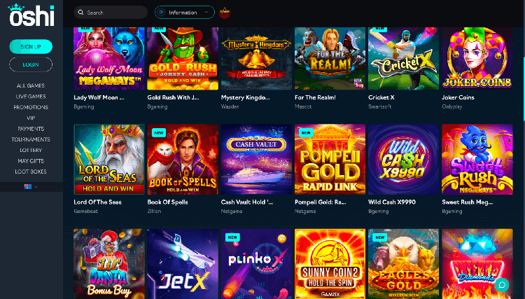 all Games page for Australians on the online Oshi Casino