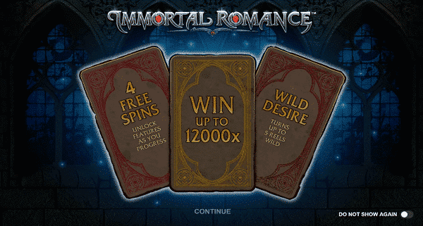 free spins on the online CA slot Immortal Romance