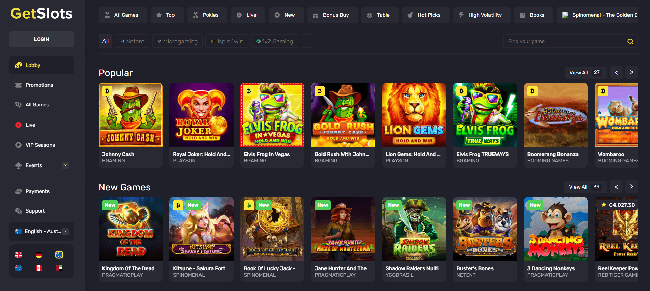 lobby on the online casino for AU GetSlot