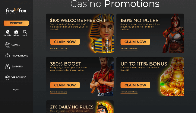 promotions page on the online Au casino Firefox