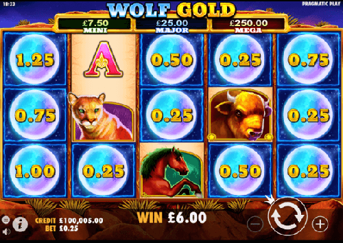 winnende combinatie op de online casino slot Wolf Gold