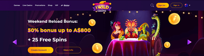 Australian Weekend Reload bonus on the online IWild Casino