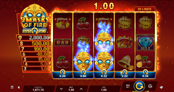 Bonus games voor de online casino slot 9 masks of fire