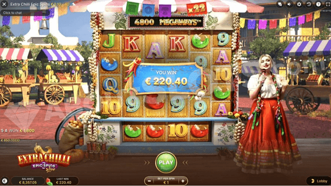 Big win on the online CA Casino slot Extra Chilli Epic Spins