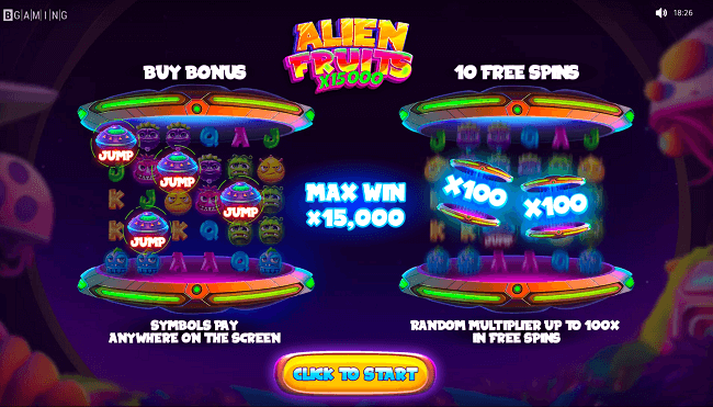 Free spins on the online casino pokie Alien Fruits by BGaming
