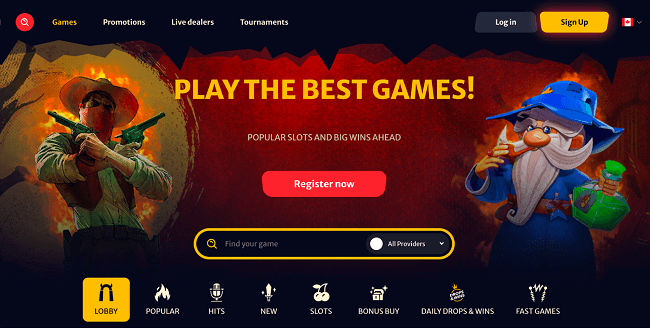 Lobby on the online Hell Spin Casino for Candians