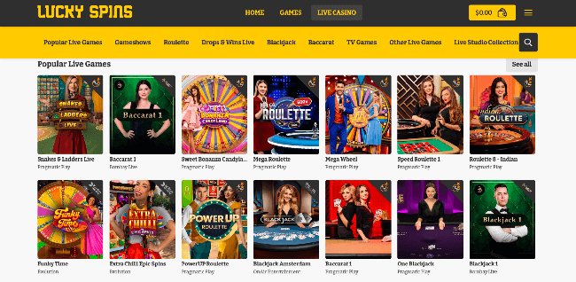 Popular live games on the CA LuckySpins Casino