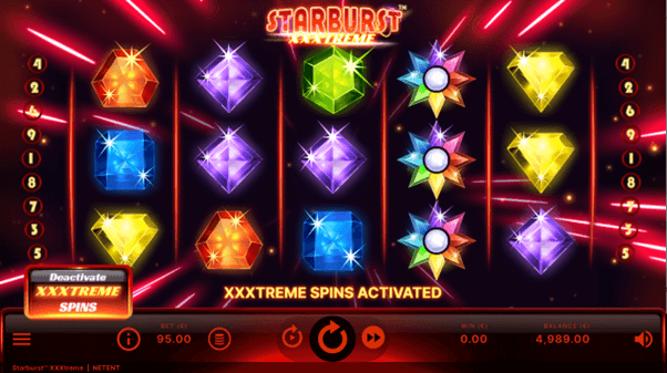 Gratis spins geactiveerd op het Online Casino speelveld van de slot Starburst XXXtreme