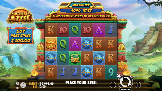 Het speelveld van de Online Casino slot Fortunes of the Aztec