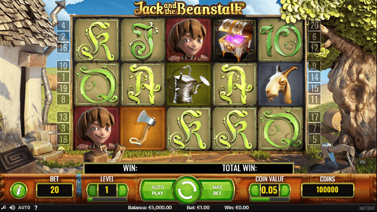 The reels of the online slot Jack and the Beanstalk by Netent