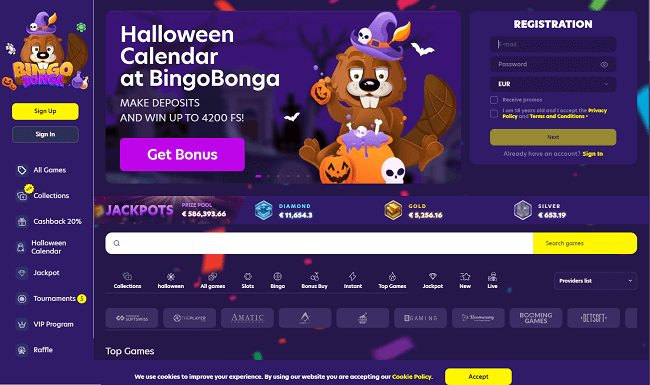 BingoBonga Online Casino Review Canada homepage