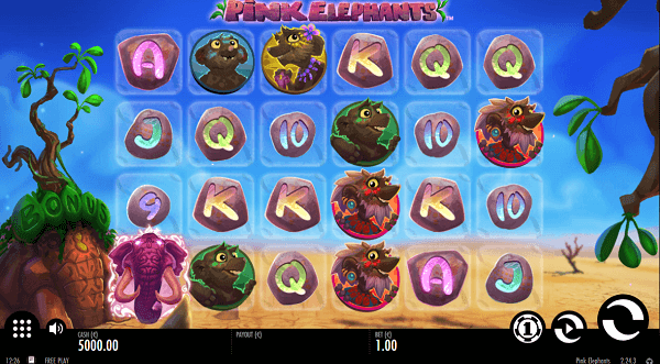 In game look of the Candian slot Pink Elephants Slot