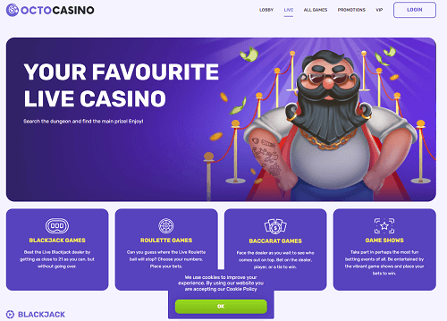 Live Casino pagina van Octo online casino