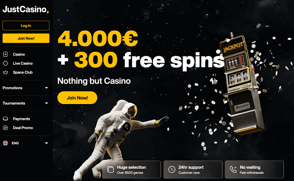 The homepage of Just Casino
