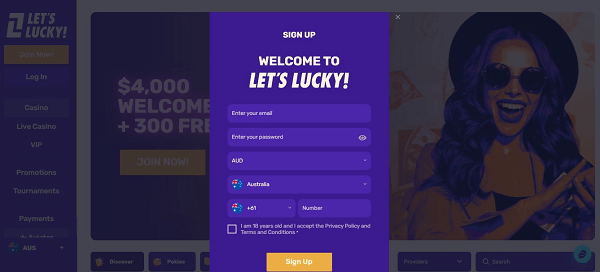 Let’s Lucky sign up