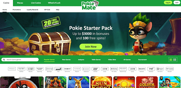 Pokie Mate Casino Homepage