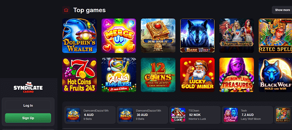 Syndicate Online Casino Games Selection