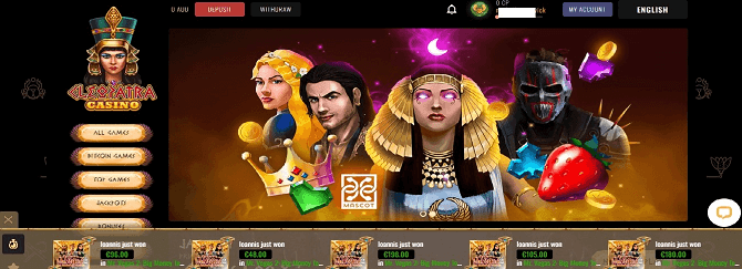 The Cleopatra Casino Australia homepage