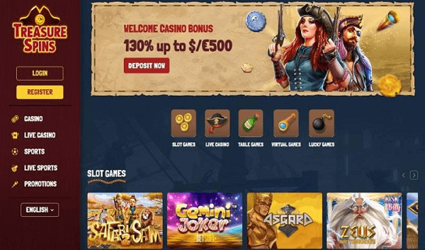 Treasure Spins Casino homepage