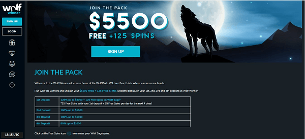 Welcome Bonus Offer at Wolf Winner Casino
