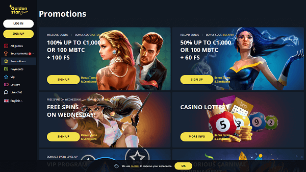 golden star Casino homepage