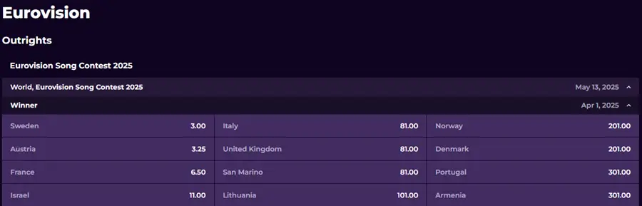 0xbet wedden op eurosong festival 2025 screenshot