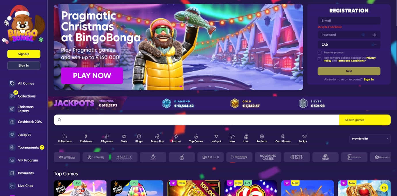 Bingo Bonga Casino Homepage