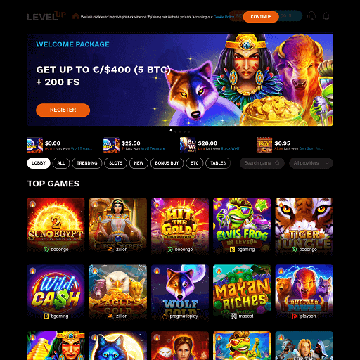 levelup casino interface screen