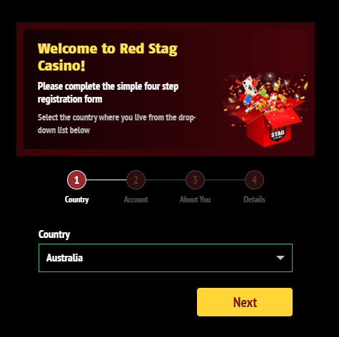 red stag sign up page