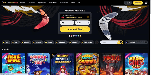 Boomerang Casino Homepage