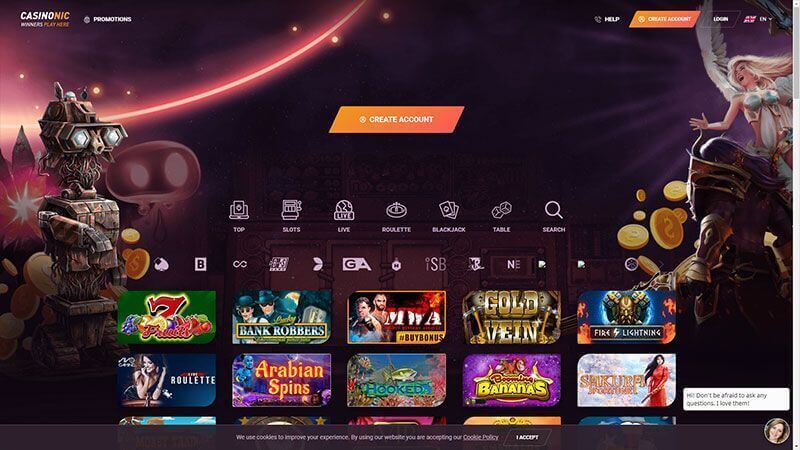 Casinonic homepage Australia screen