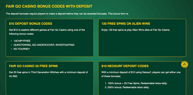 Fair Go Casino Bonus Codes & Options