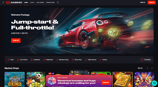 Homepage of the online Casino N1 screen