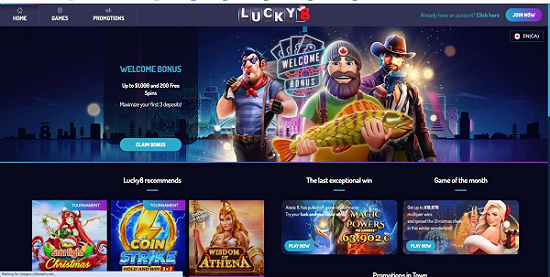 Lucky 8 Casino Homepage