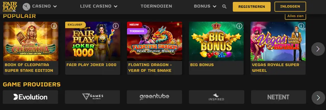 fairplay populaire gokkasten en game providers