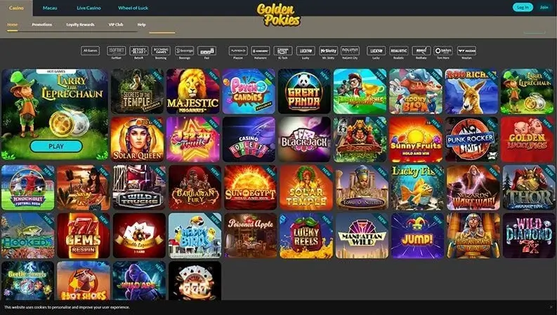golden pokies casino interface screenshot