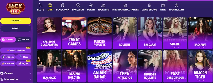 jacktop casino 2025 live casino screenshot