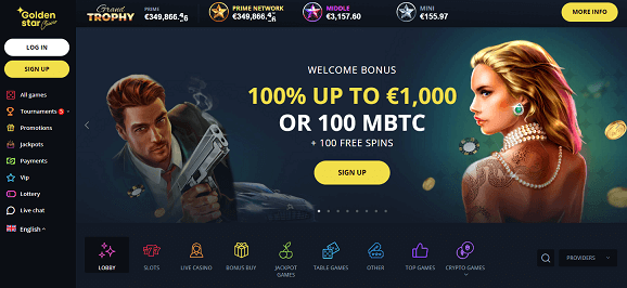golden star casino homepage screenshot