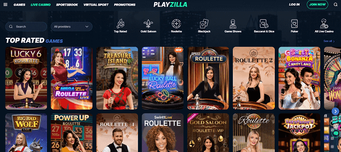 Playzilla homepage screenshot